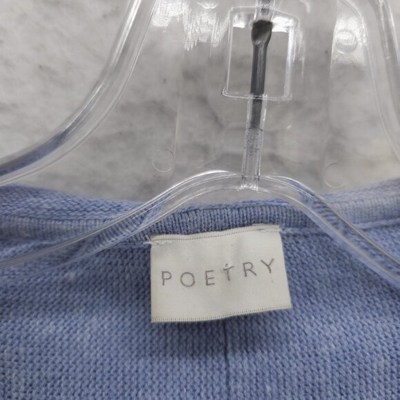 POETRY Hooded Cardigan Poncho Sweater Hooded Blue Cotton Linen Est. L/XL - Picture 7 of 7